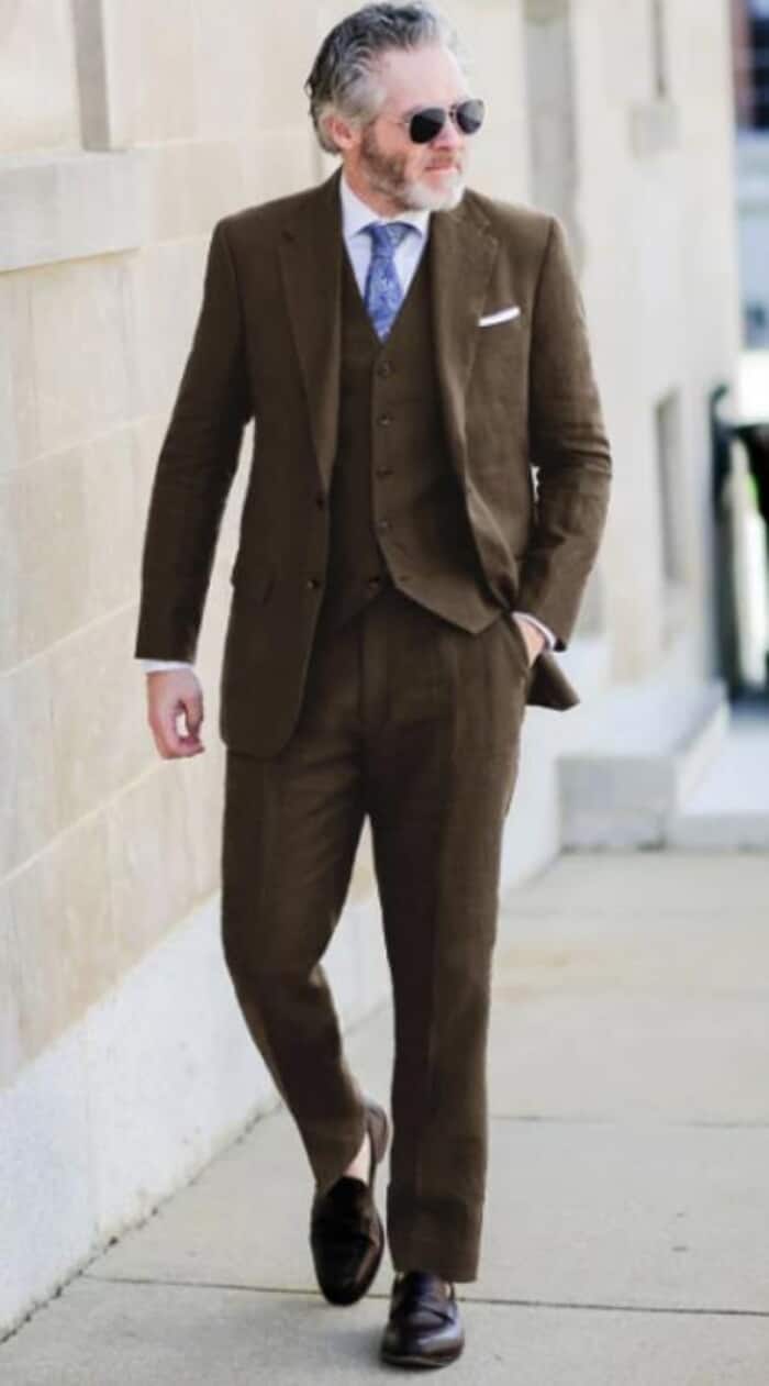 Mens Big and Tall Linen Suits - Brown Summer Fabric Suit