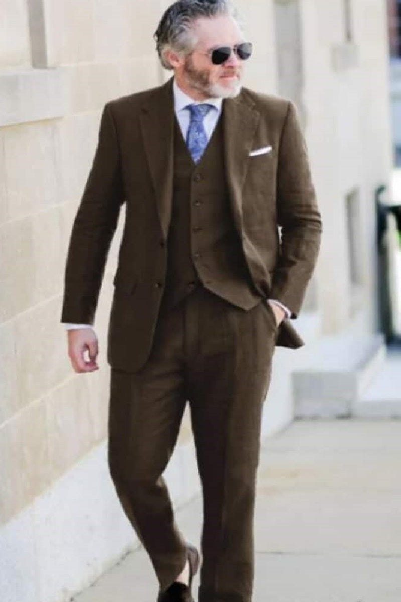 Mens Big and Tall Linen Suits - Brown Summer Fabric Suit - 38 Short Jacket+32 Waist Adjustable 28to34)(Height: 5’4”to5’7”)(Neck 15-16.5)S-M)ggg