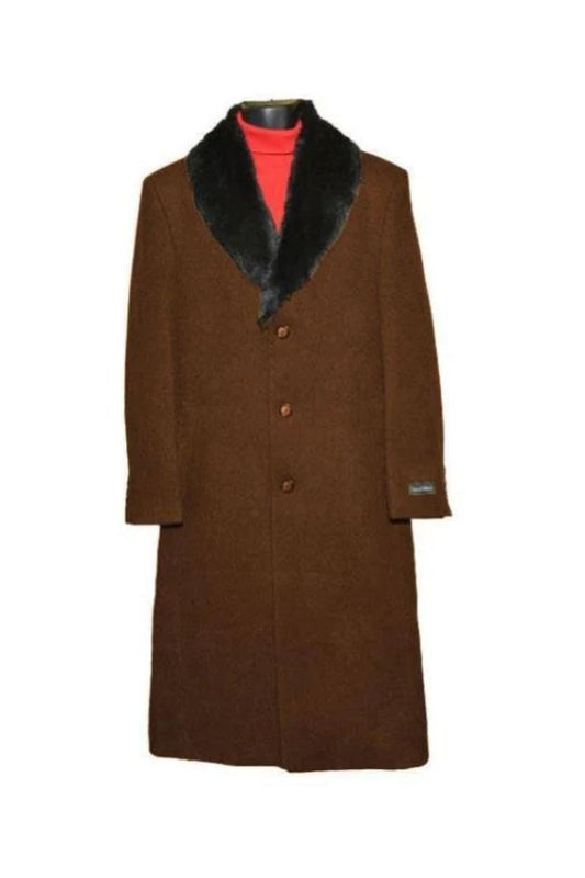 Dark Brown 3 Button Wool Ankle length Overcoat ~ Long men's Dress Topcoat - Winter coat 95% Wool Fabric