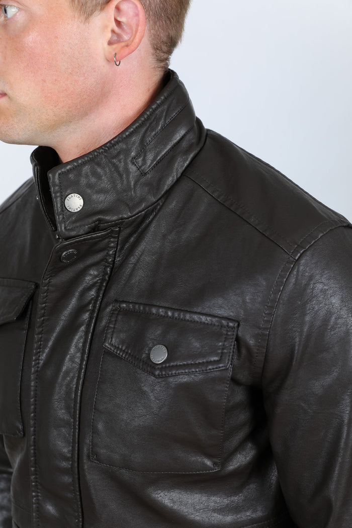 Mens Brown Platini Western Leather Jacket - Vintage Cowboy Style