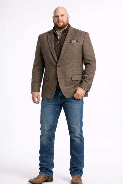 Mens Brown Herringbone Tweed Cowboy Western Blazer Classic Country Sport Coat Jacket for Ranch Wear,  Cowboy Jacket