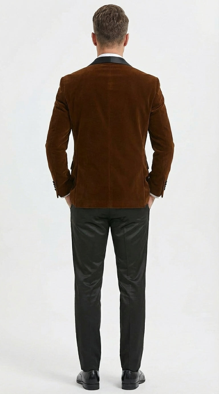 Mens Brown Velvet Tuxedo Jacket – Luxury Black Lapel Velvet Blazer for Wedding, Prom and Formal Events - 34 Short or Extra Small