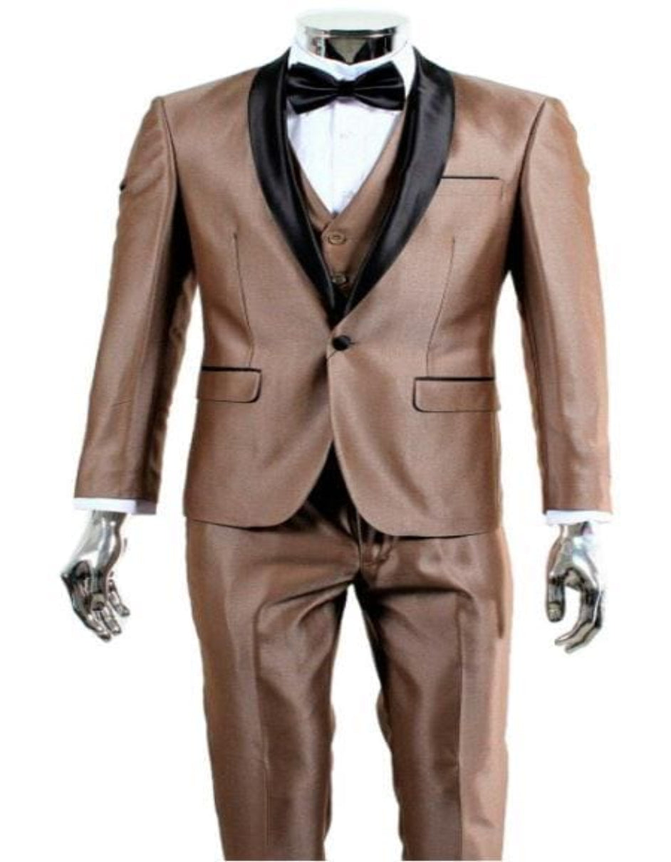 Mens Brown Wedding Suit - Two Flap Front Pockets Suit - Light Brown