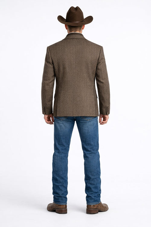 Mens Brown Herringbone Tweed Cowboy Western Blazer Classic Country Sport Coat Jacket for Ranch Wear,  Cowboy Jacket