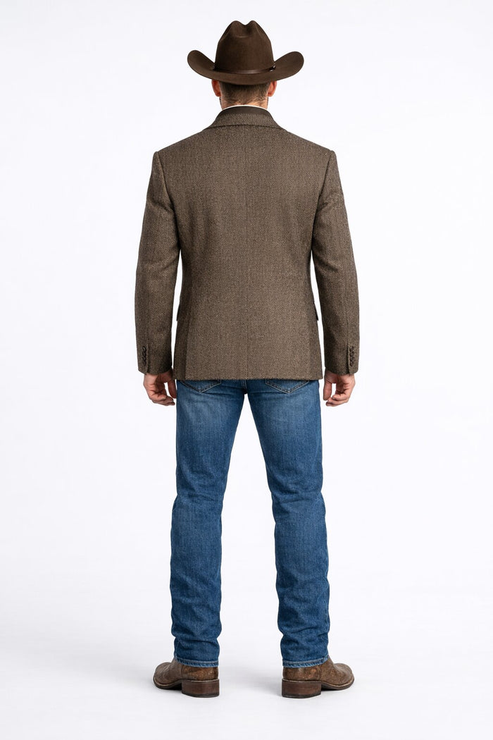 Mens Brown Herringbone Tweed Cowboy Western Blazer Classic Country Sport Coat Jacket for Ranch Wear,  Cowboy Jacket