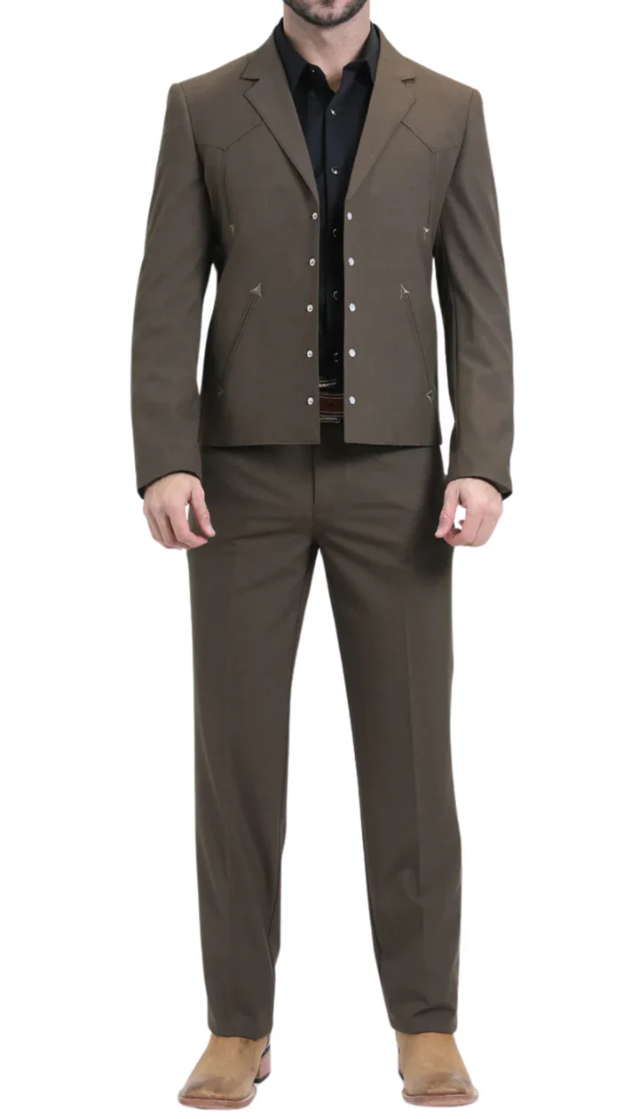 Men’s Brown Western Suit Set – Classic 2 Piece Formal Suit for Weddings and Business - 34 Short or Extra Small