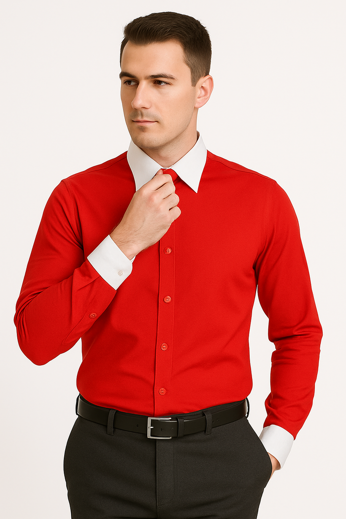 Classic Stylish Fashionable -White Collar Two Toned Contrast white collars Multi-color Men's Dress Shirt
