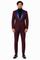 Mens Burgundy Tuxedo Dinner Jacket Blazer with Blue Satin Shawl Lapel  Wedding and Party Jacket