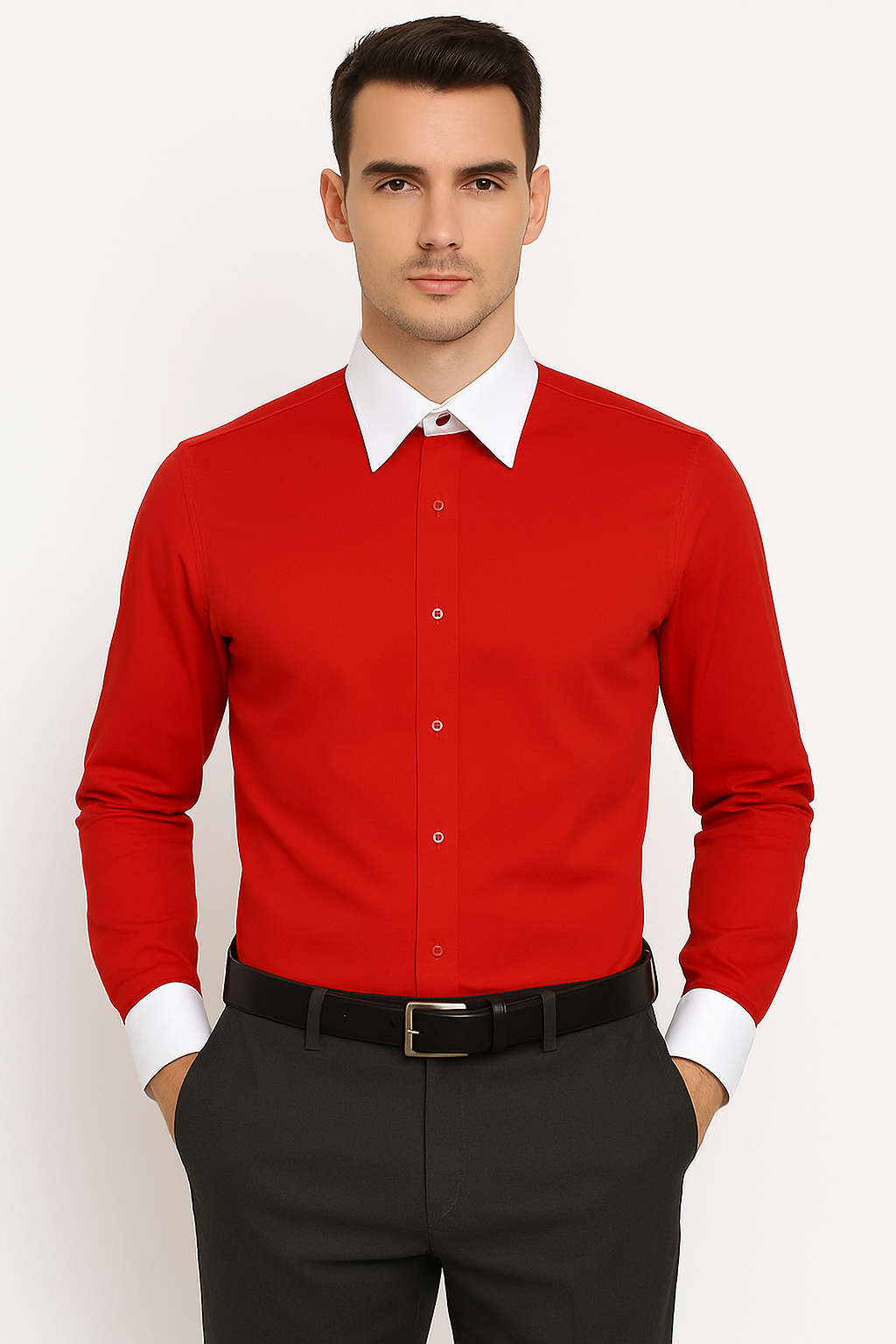 Classic Stylish Fashionable -White Collar Two Toned Contrast white collars Multi-color Men's Dress Shirt