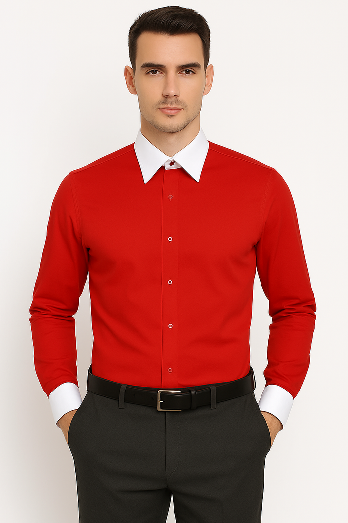 Classic Stylish Fashionable -White Collar Two Toned Contrast white collars Multi-color Men's Dress Shirt