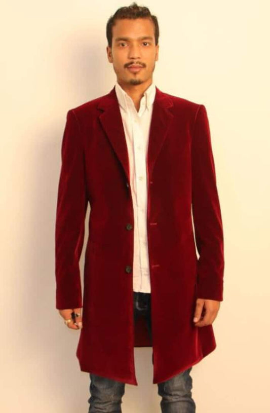 Men's Burgundy ~ Wine ~ Maroon  Double Breasted  Three Button Overcoats