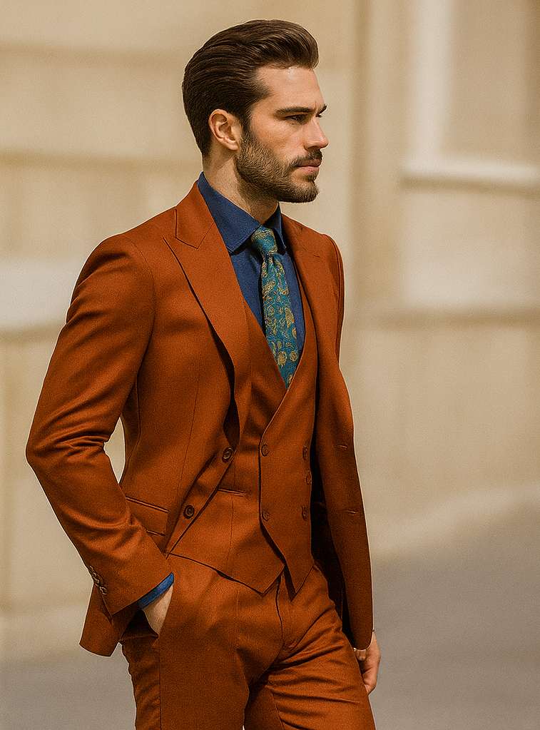 Bold Orange Wedding Suit for Men – 3-Piece Groom Outfit - 34 Short or Extra Small