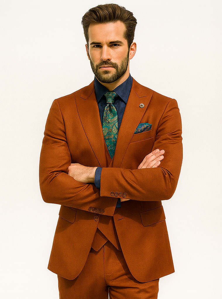 Bold Orange Wedding Suit for Men – 3-Piece Groom Outfit - 34 Short or Extra Small