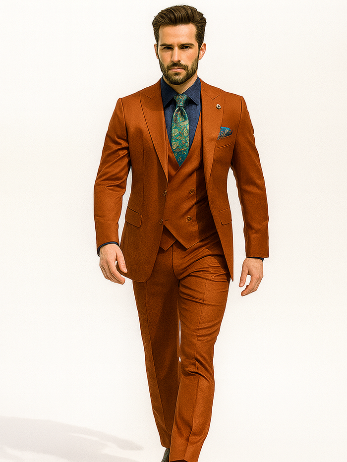 Bold Orange Wedding Suit for Men 3-Piece Groom Outfit
