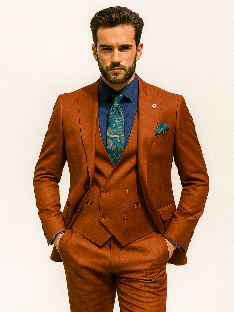 Bold Orange Wedding Suit for Men – 3-Piece Groom Outfit - 34 Short or Extra Small