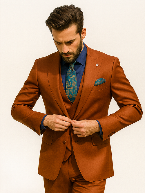Bold Orange Wedding Suit for Men 3-Piece Groom Outfit
