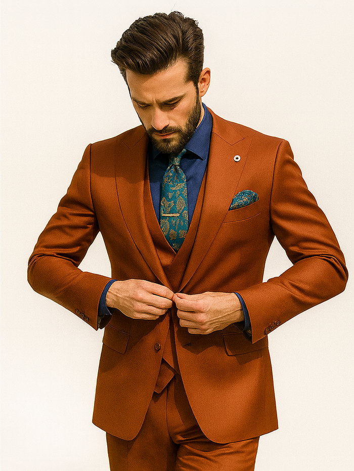 Bold Orange Wedding Suit for Men 3-Piece Groom Outfit