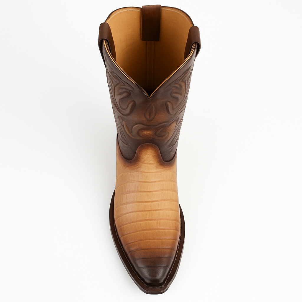 Men's King Exotic Snip Toe Caiman Belly Boots Handcrafted Burnished Oryx (494RD8215) - 6