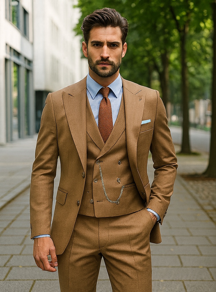 Elegant Brown Groom Suit for Men â€“ Stylish Three-Piece Outfit - 34 Short or Extra Small