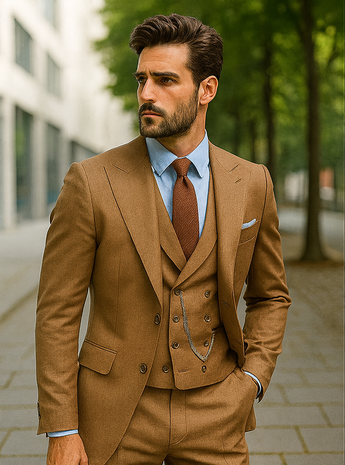 Elegant Brown Groom Suit for Men Stylish Three-Piece Outfit