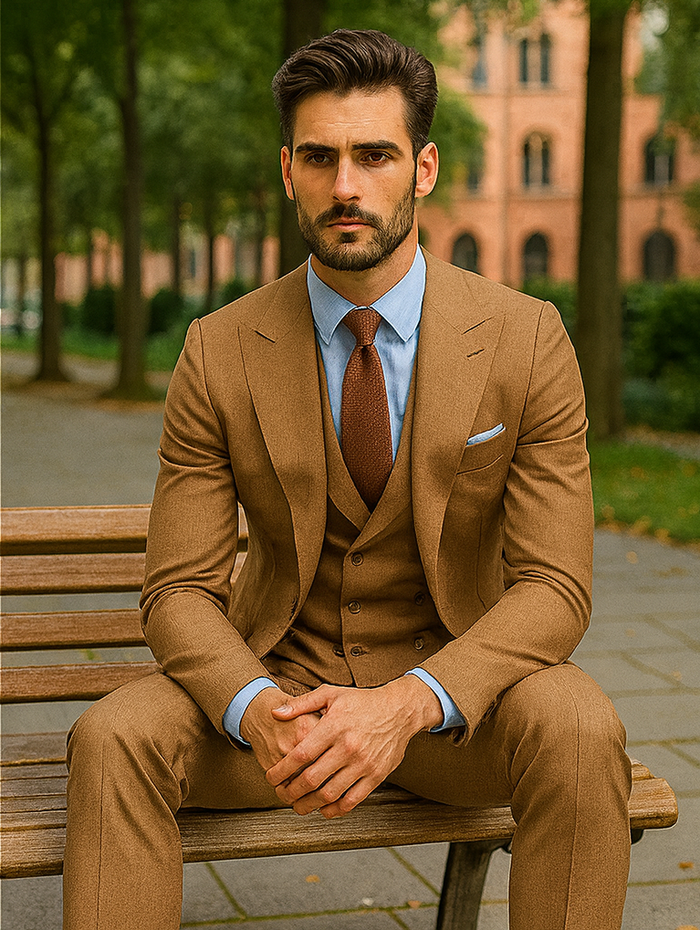 Elegant Brown Groom Suit for Men Stylish Three-Piece Outfit