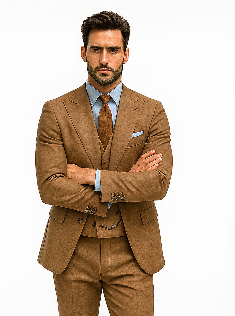 Elegant Brown Groom Suit for Men â€“ Stylish Three-Piece Outfit - 34 Short or Extra Small