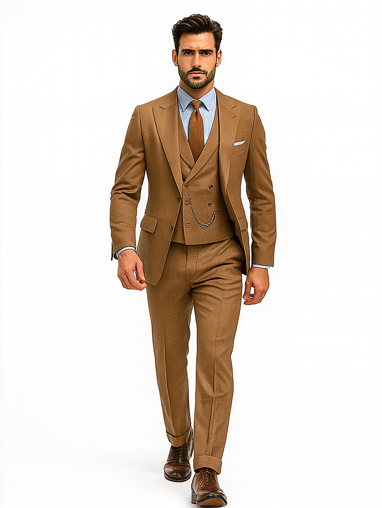 Elegant Brown Groom Suit for Men â€“ Stylish Three-Piece Outfit - 34 Short or Extra Small