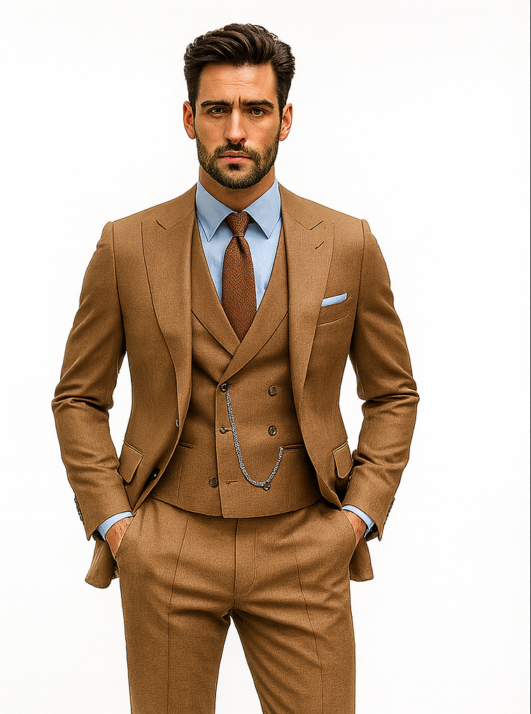 Elegant Brown Groom Suit for Men â€“ Stylish Three-Piece Outfit - 34 Short or Extra Small