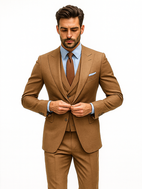 Elegant Brown Groom Suit for Men Stylish Three-Piece Outfit