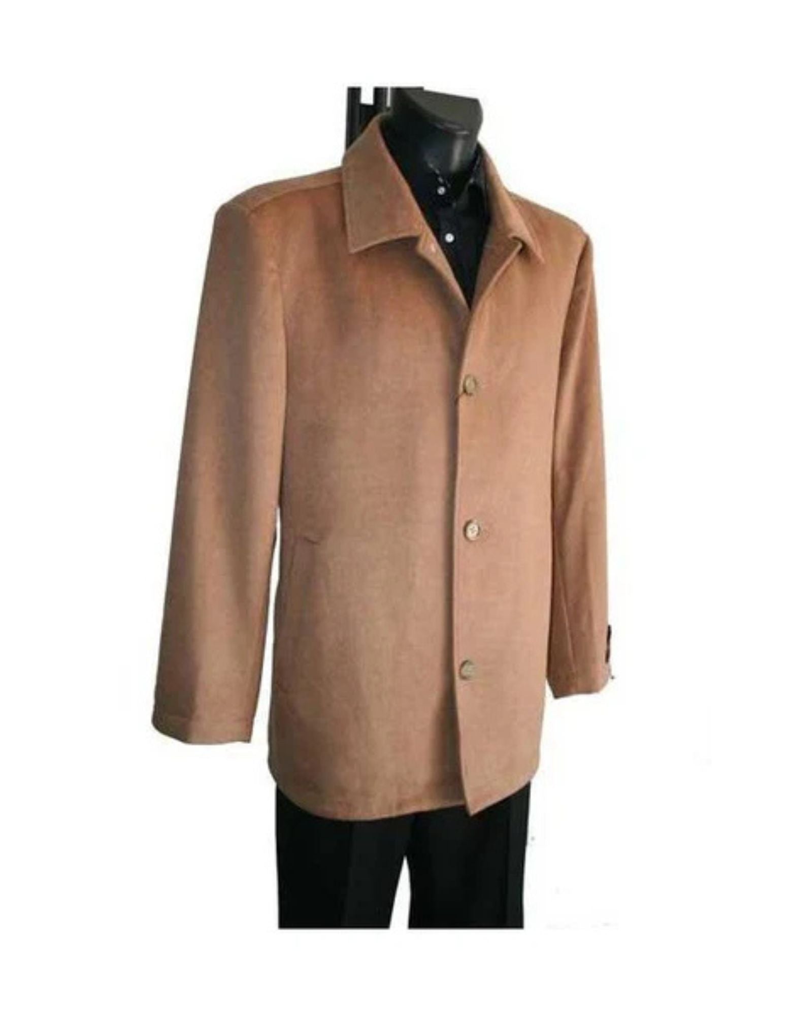 Mens Wool Camel Solid Pattern Peacoat