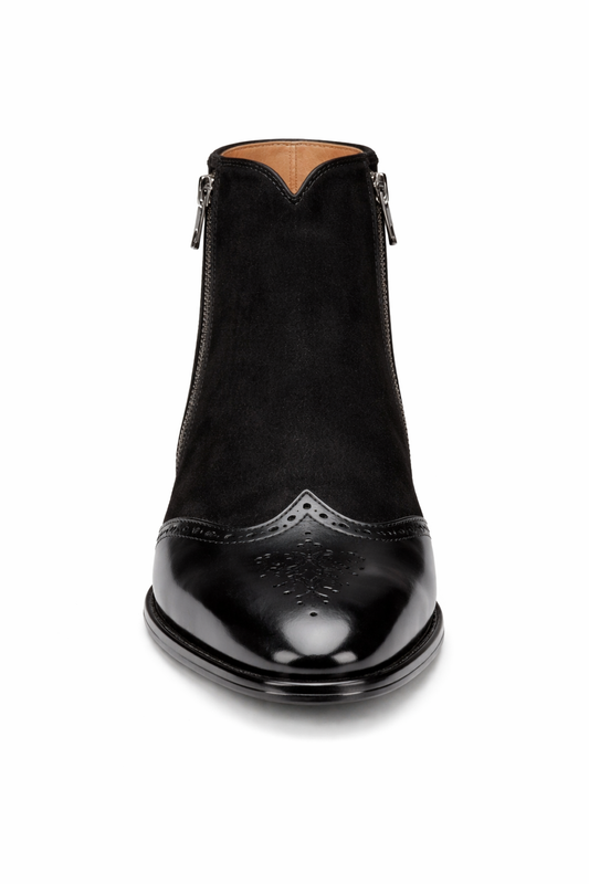 Men's Camilleri Calf/Suede Black Ankle Zip Boot By Mezlan Made In Spain Brand-New Designer Collection