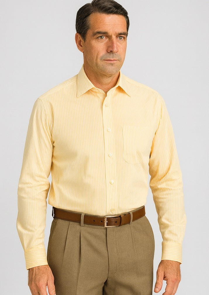 Men's Canary Straight Collar French Cuff Dress Shirt - Striped Dress Shirt - Mens Pinstripe Dress Shirt - Medium 15.5” Neck / 34-35” Sleeve