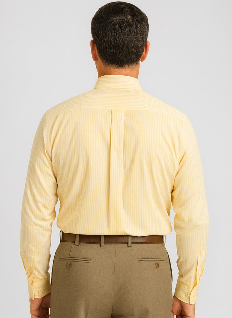 Men's Canary Straight Collar French Cuff Dress Shirt - Striped Dress Shirt - Mens Pinstripe Dress Shirt - Medium 15.5” Neck / 34-35” Sleeve