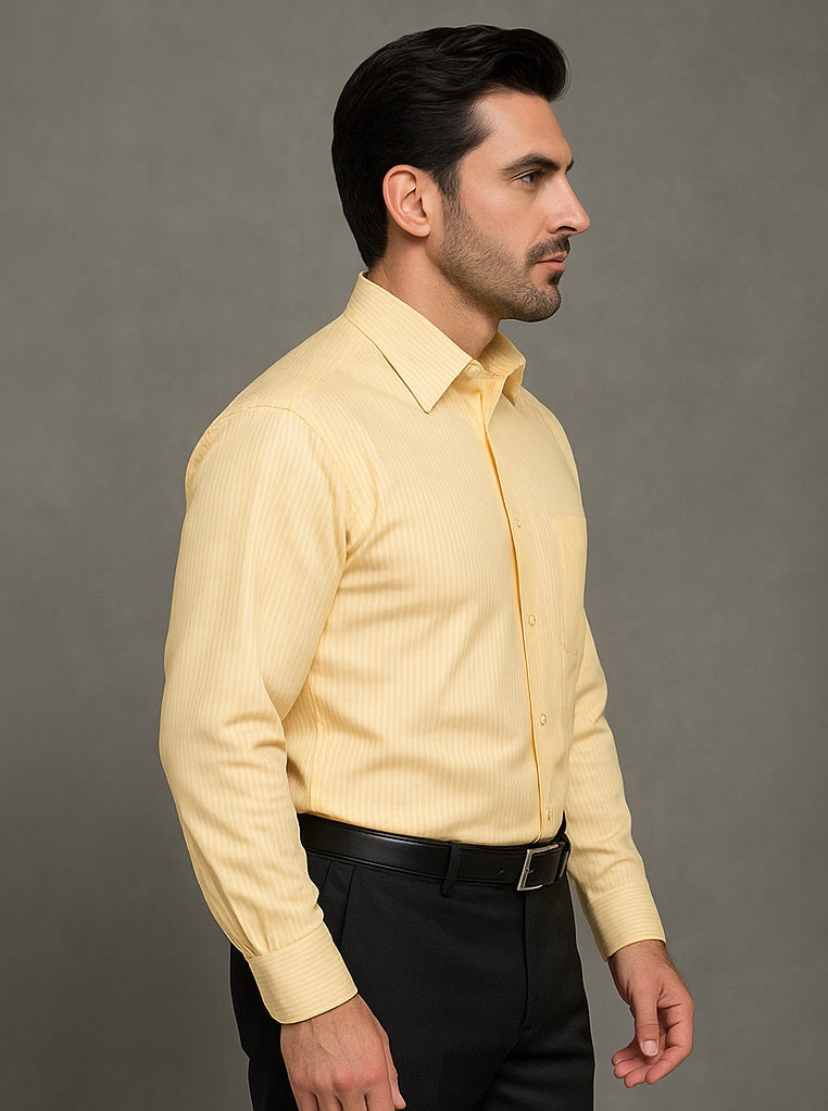 Men's Canary Straight Collar French Cuff Dress Shirt - Striped Dress Shirt - Mens Pinstripe Dress Shirt - Medium 15.5” Neck / 34-35” Sleeve
