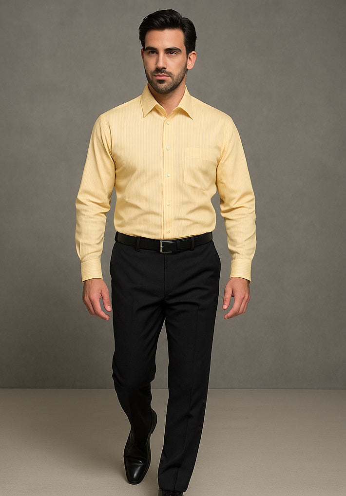 Men's Canary Straight Collar French Cuff Dress Shirt - Striped Dress Shirt - Mens Pinstripe Dress Shirt - Medium 15.5” Neck / 34-35” Sleeve