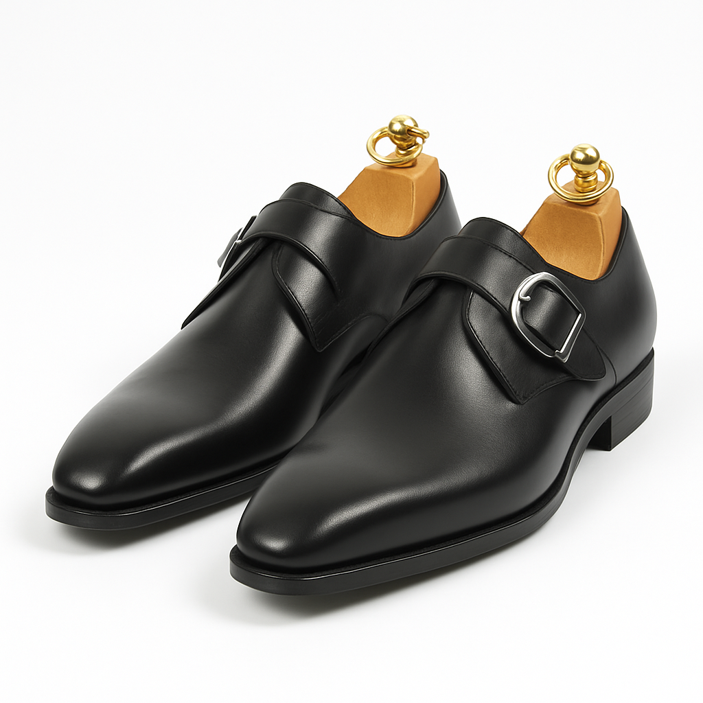 Mens Carrucci Classic Leather Fade Single D-Buckle Monk Strap Dress Shoe in Chestnut - 7