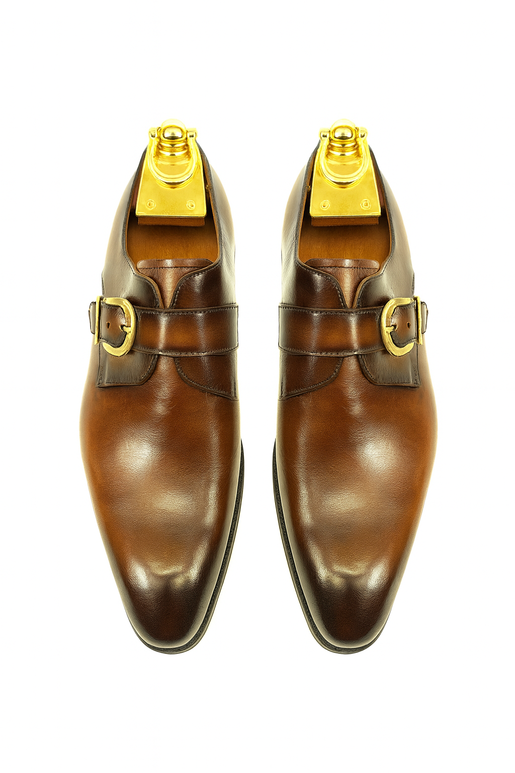 Mens Carrucci Classic Leather Fade Single D-Buckle Monk Strap Dress Shoe in Chestnut - 7