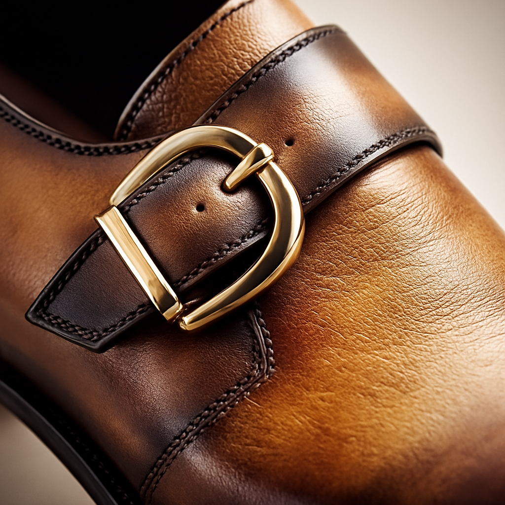 Mens Carrucci Classic Leather Fade Single D-Buckle Monk Strap Dress Shoe in Chestnut - 7