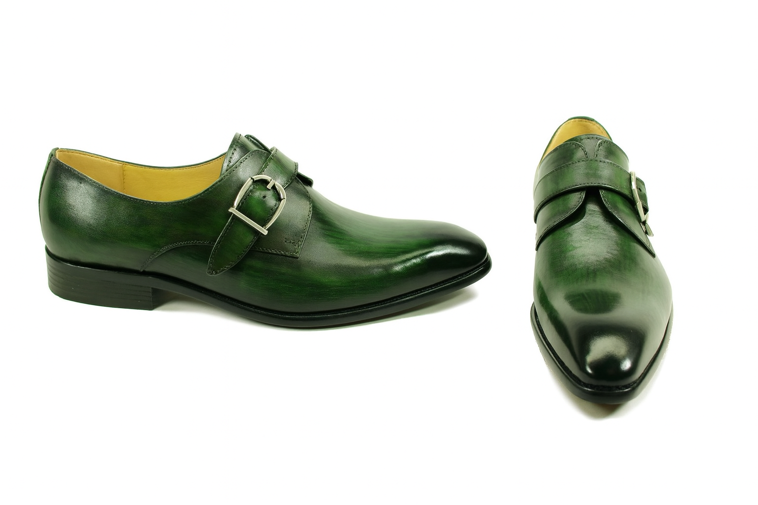 Mens Carrucci Classic Leather Fade Single D-Buckle Monk Strap Dress Shoe in Chestnut - 7