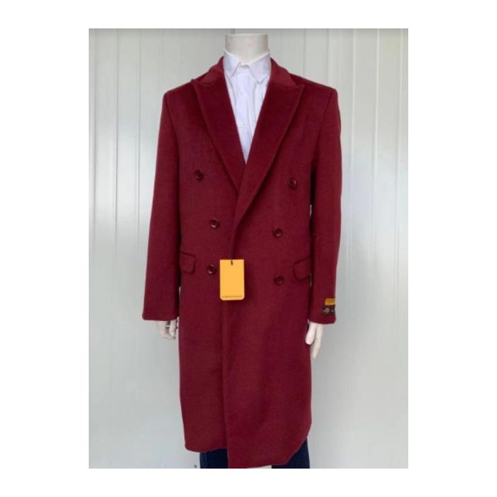 Mens Cashmere Blend Burgundy Coat Full length - Cashmere Overcoat