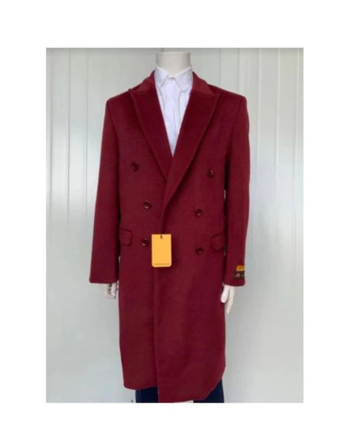 Mens Cashmere Blend Burgundy Coat Full length - Three Quarter Cashmere Overcoat