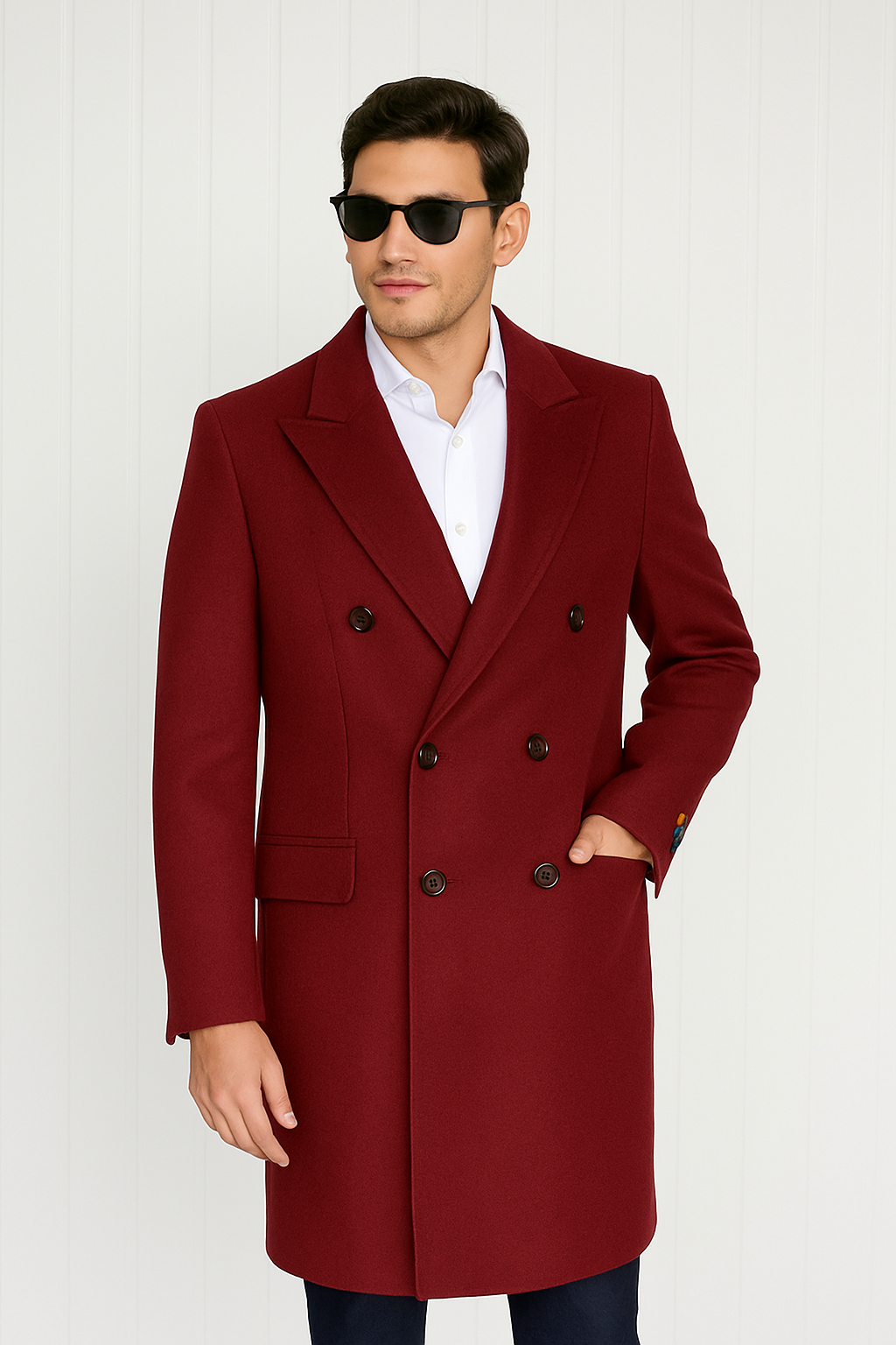 Mens Cashmere Blend Burgundy Coat Full length - Three Quarter Cashmere Overcoat - Coat Size 38