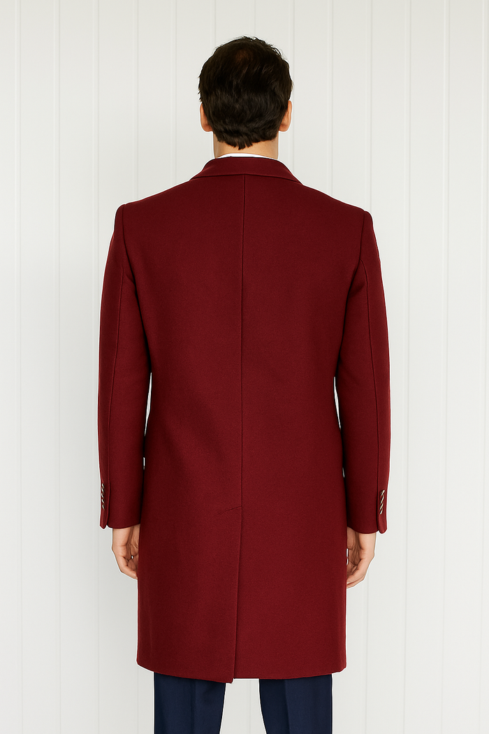 Mens Cashmere Blend Burgundy Coat Full length - Three Quarter Cashmere Overcoat