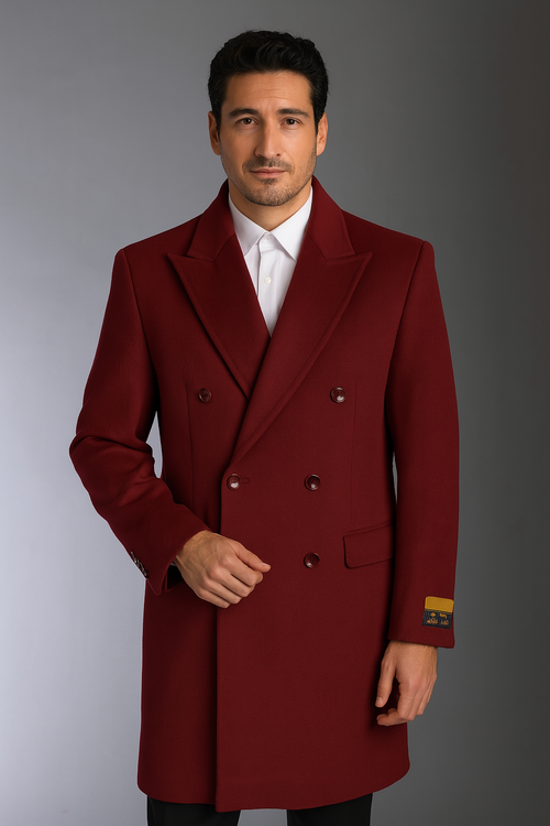 Mens Cashmere Blend Burgundy Coat Full length - Three Quarter Cashmere Overcoat