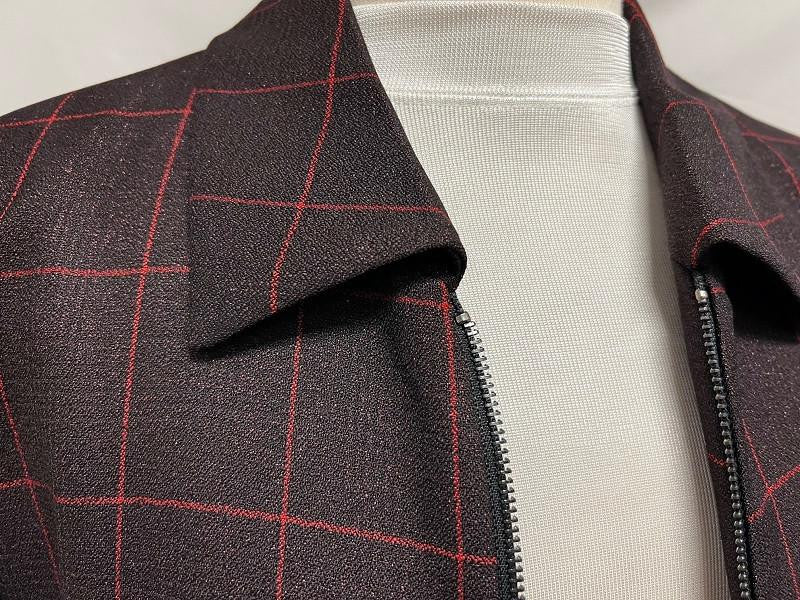 Mens Casual Leisure Suit Burgundy Windowpane 6775