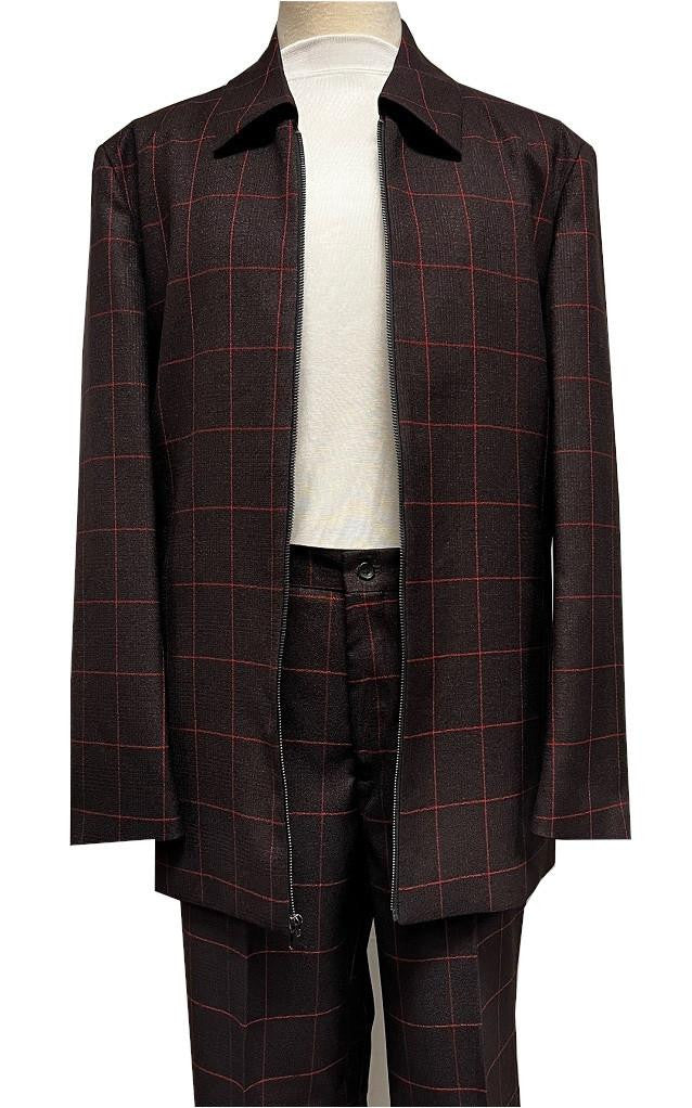 Mens Casual Leisure Suit Burgundy Windowpane 6775