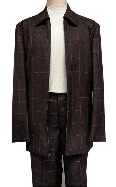 Mens Casual Leisure Suit Burgundy Windowpane 6775