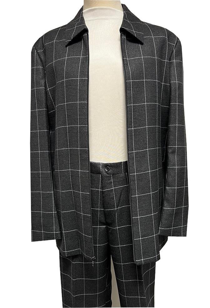 Mens Casual Leisure Suit Charcoal Windowpane 6775