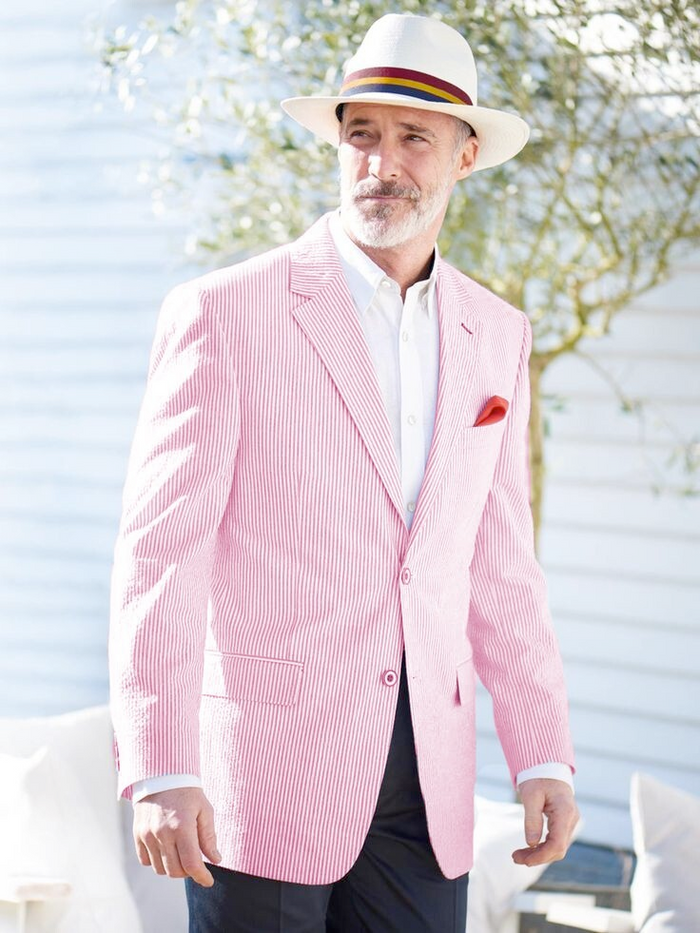 Mens Seersucker Blazer in Color "Color" - Summer Fabric Casual look Sportcoat Jacket 2 Button Notch Lapel
