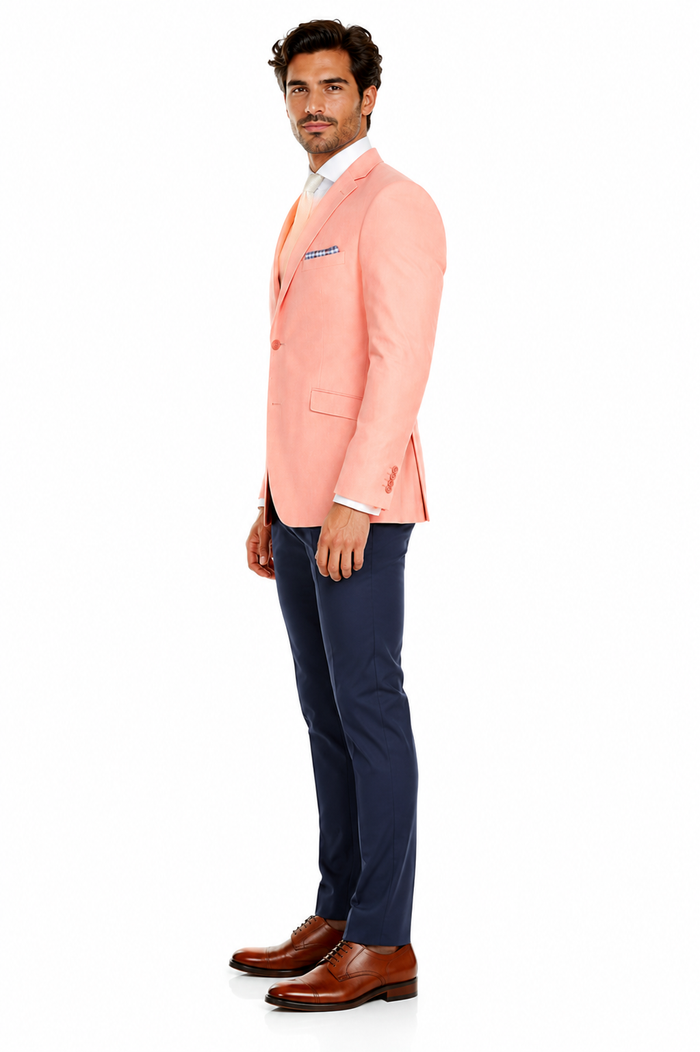 Mens Chambray Sportcoat - Chambray Blazer - Summer Cotton Blazer Peach Orange